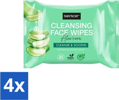Immagine prodotto di Sence - Aloe Vera - Salviette detergenti per il viso - Lenitive - 20 salviette - Confezione risparmio - 4 pezzi
