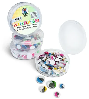 Produktbild von Ursus 8640099 - Wackelaugen, selbstklebende Bastelaugen in 5 verschiedenen Farben in 4 Größen (Ø 10 - 20 mm), 400 Stück