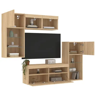 Produktbild von Cloris DesignMöbel 5-tlg. Wohnwand mit LED-Beleuchtung Sonoma-Eiche Holzwerkstoff , TV-Schränke 2024 Neu