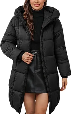 ASKSA Damen Wintermantel mit Kapuze Schwarz 3XL