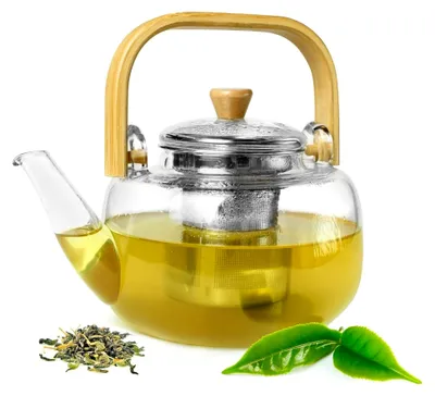 Produktbild von Teekanne 950ml mit Edelstahl Sieb und Griff Teebereiter Glaskanne Kanne