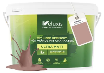 Produktbild von Wandfarbe Rosa Braun Altrosa Matt Innenfarbe – Deckkraft Klasse 1, VOC-frei, Ohne Grundierung, Tropfarm – Wohnzimmer & Schlafzimmer – 5L – Veluxis (Jellied Jostaberry)