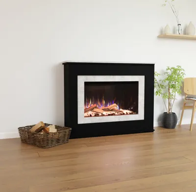 Produktbild von Glow Fire Elektrokamin 'PR6' | LED Standkamin in Schwarz (Beton) mit Heizung (1500 W) | HxBxT: 130x102x33 cm