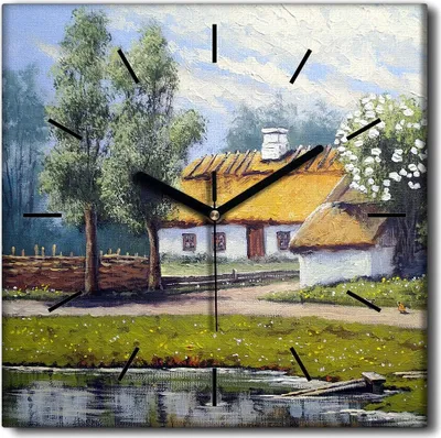 Produktbild von Coloray Uhr auf Leinwand 30x30 cm Wand Uhr Dekoration Wohnzimmer Segeltuch schwarze Hände -Landschaft der Ukraine River