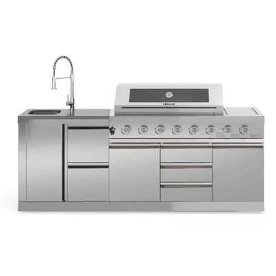 Produktbild von GORILLER® SILVERBACK S3 Outdoor-Küche, 8- Brenner Gasgrill mit Waschbecken, Edelstahl, Silber