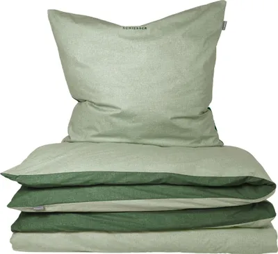 Produktbild von SCHIESSER Bettwäscheset Doubleface | Renforcé | 2-teilig | Zweifarbig | 100 % Baumwolle | Reißverschluss  | 135x200cm + 80x80cm | Grün