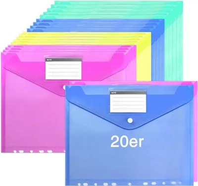 Zdjęcie produktu dla Segregator organizacyjny formatu A4, 20-segmentowy, wodoodporny, z miejscem na etykietę i 11-krotnym marginesem, do biura, szkoły, porządkowania dokumentów, kolorowy