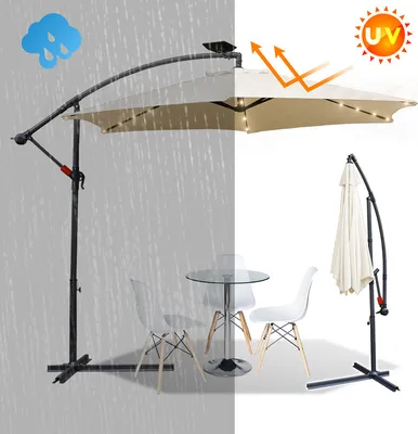 Produktbild von Jopassy 3.5m Sonnenschirm UV40+ Camping Pendelschirm Pavillon LED Solar Gartenschirm mit LED -Beige
