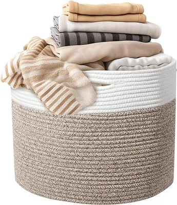 Productafbeelding van Katoenen wasmand 30 x 30 cm - Gevlochten opbergmand met handgrepen voor dekens, speelgoed en kleding