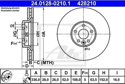 Immagine prodotto di 2x ATE 24.0128-0210.1 Disco freno asse anteriore
