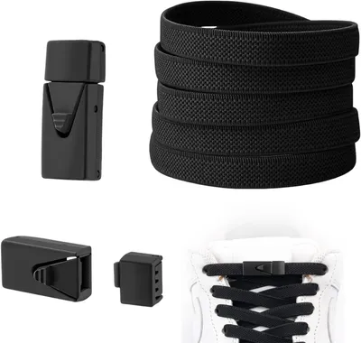 Immagine prodotto di Lacci elastici neri, larghi 8 mm, confezione da 2 paia, con fibbie, per scarpe da ginnastica