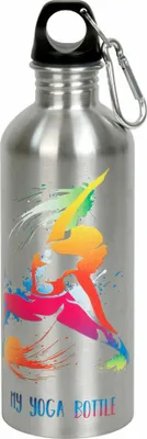 Obrázok produktu pre Könitz fľaša Cool Bottle - Yoga, termo fľaša, outdoorová fľaša, dvojstenná s uzáverom, nerezová oceľ, strieborná, 600 ml, 11 9 244 2627