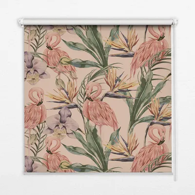 Produktbild von Seitenzug-Rollo Fensterrollo Jalousie - Lichtdurchlässig Springrollos - 90x140 cm - Flamingos und Blumen
