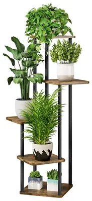 Produktbild von Pflanzenständer 5 Ebenen, schwarzes Metall, Eckblumenständer für Wohnzimmer