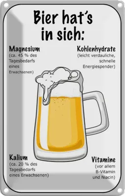Produktbild von vianmo Blechschild 30x20 cm Bier Magnesium Kalium Vitamine Spruch Zitat
