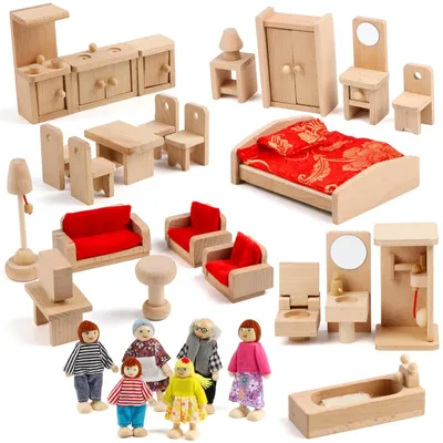 Produktbild von 5-teiliges Puppenhaus Möbelset mit 6 Puppen für Spielspaß