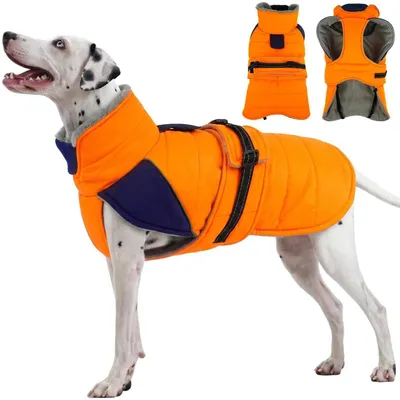 Immagine prodotto di Giacca impermeabile per cani, calda, in pile, colore arancione, taglia L