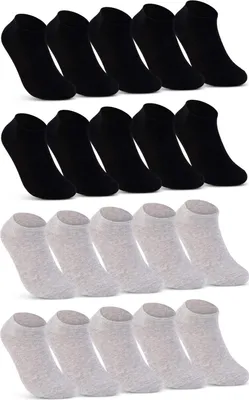 Produktbild von 10, 20 oder 30 Paar Sneaker Socken Herren & Damen Schwarz Weiß Grau Baumwolle 16900 -  10x Schwarz 10x Grau 35-38