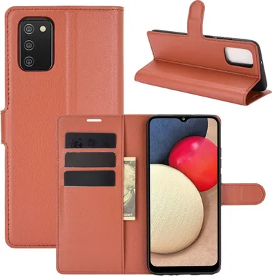Zdjęcie produktu dla Pokrowiec ochronny na Samsung Galaxy A02s Etui na telefon komórkowy Pokrowiec Etui Portfel, Kolor: Brązowy