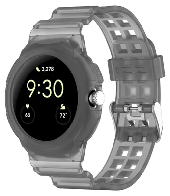 Produktbild von Für Google Pixel Watch 3 41mm / 2 / 1 Silikon Armband mit Gehäuse Transparent Schwarz