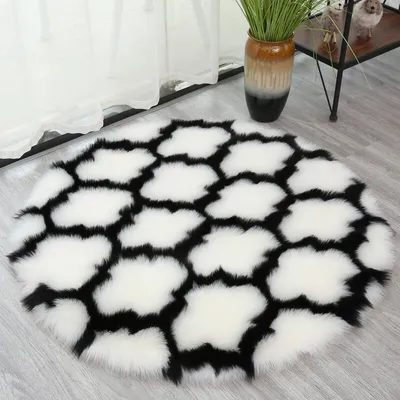 Image de Tapis rond cercle moelleux pour bureau salle à manger chambre d'enfant balcon extérieurReproduction mignon chambre bébé,39,4 pouces blanc