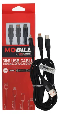 Obrázek produktu pro Kabel Einparts 3v1, 12 m, 3 A, USB-C, Micro USB, Lightning, s koncovkou