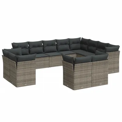 Produktbild von vidaXL 12-tlg. Garten-Sofagarnitur mit Kissen Grau Poly Rattan