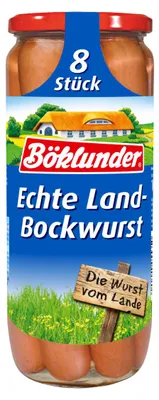 Zdjęcie produktu dla Böklunder Echte Landbockwurst we własnej skórce 8 kiełbasek słoik 720g