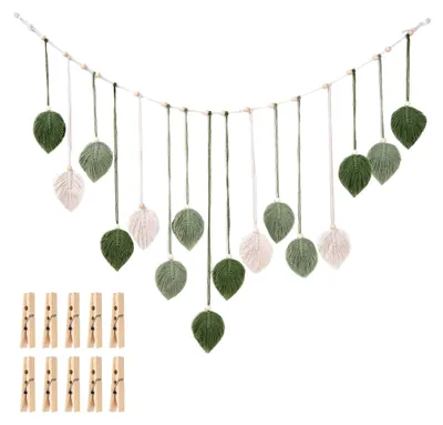 Produktbild von Handgefertigter Makramee-Wandteppich mit Blättern, Boho-Wanddeko für Kinderzimmer, Schlafzimmer und Wohnzimmer, Moderne gewebte Blattquasten für die Heimdekoration