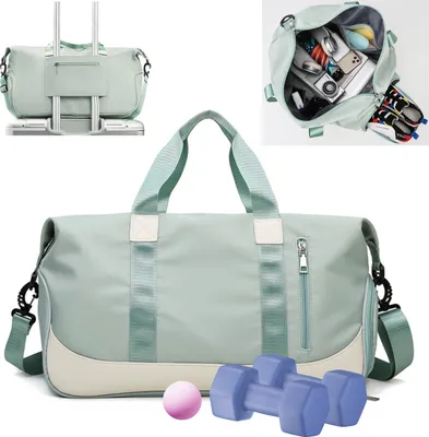 Produktbild von Sporttasche Reisetasche mit Schuhfach & Nassfach Trainingstasche Freizeittasche, Schultergurt, für Yoga, Schwimmen, Tourismus, Fitness grün