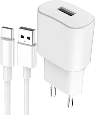 Immagine prodotto di WOW, caricabatterie da rete USB-A 2,4A Fast Charge + cavo USB-A / USB-C, bianco