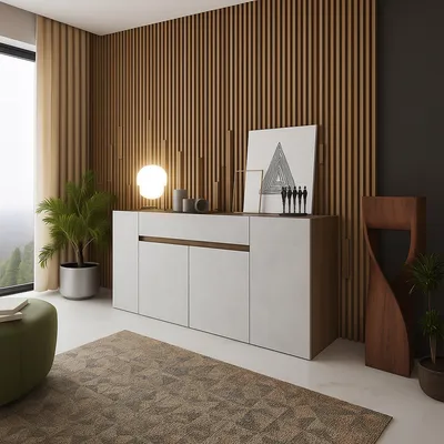 Image de Cirimido - Buffet, 170x40x85h cm Blanc, un Tiroir