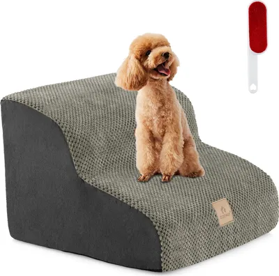 Produktbild von COSTWAY Hundetreppe 2 Stufen, rutschfeste Hundestufe aus Schaumstoff, 20kg belastbar, abnehmbar waschbarer Bezug für Sofa Bett Grau
