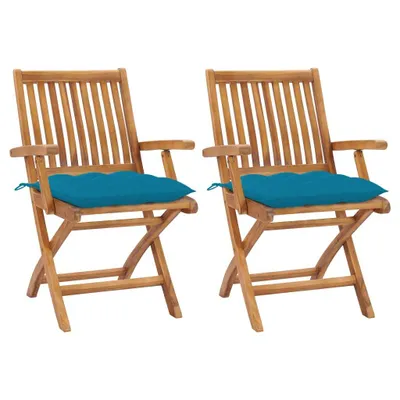 Produktbild von Gartenstühle 2 Stk. mit Hellblauen Kissen Massivholz Teak
