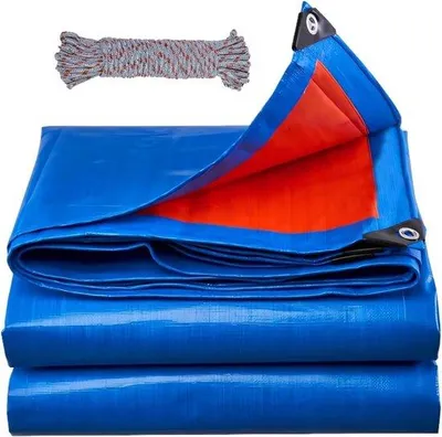 Productafbeelding van Afdekzeil - Blauw/Rood - 3 x 6 m - Waterdicht PE Zeildoek met Oogjes - Voor Tuinmeubelen, Hout, Zwembad, Trampoline