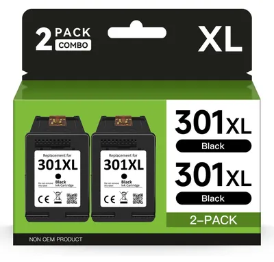 Obrázek produktu pro Černá inkoustová kazeta 301XL – náhradní sada 301 inkoustových kazet – kompatibilní s modely Envy 5530/4500/5532 – DeskJet 1000/1050/2540/3050 – OfficeJet 2620/2622/4630 – 2 kusy – inkoustové kazety