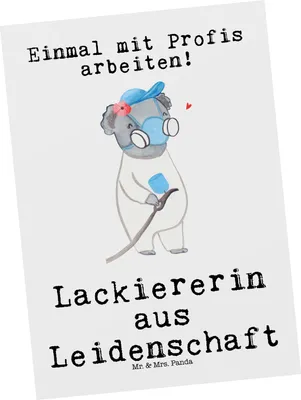 Produktbild von Mr. & Mrs. Panda Postkarte Lackiererin Leidenschaft - Weiß - Geschenk, Grußkarte, Ansichtskarte, Ansichtskarten, Lustig, Gesellenprüfung, Postkarten, Spruch, Ausbildung