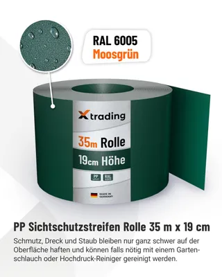 Produktbild von X-trading PP Sichtschutzstreifen 35 m x 19 cm Doppelstabmatten Moosgrün RAL6005