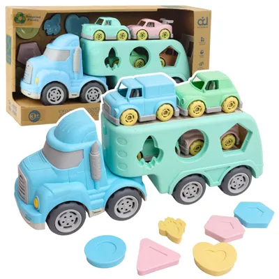 Produktbild von Lernsortierer für Lastwagen mit Autos, Bauklötzen, in Pastellfarben, aus biologisch abbaubarem Kunststoff