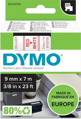 Produktbild von DYMO Original D1-Etikettenband | rot auf weiß | 9 mm x 7 m | selbstklebendes Schriftband | für LabelManager-Beschriftungsgerät