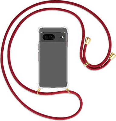 Produktbild von Handykette Backcover-Schutzhülle mit Band (Metall goldfarben) für Google Pixel 7 - dunkelrot