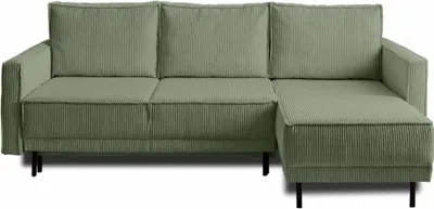 Image de Lisa Design Charlie - canapé d'angle réversible - 4 places - convertible avec coffre - en velours côtelé , Vert sauge