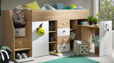 Produktbild von Kinderetagenbett Smart 3 mit Treppe und Schreibtisch