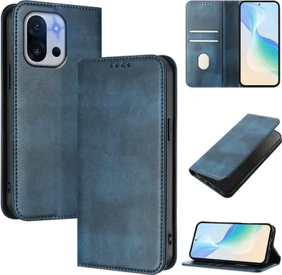 Produktbild von Handyhülle für OnePlus 13T, Vintage Leder RFID Schutz Kartenfach Standfunktion Magnetische Klapphülle Blau