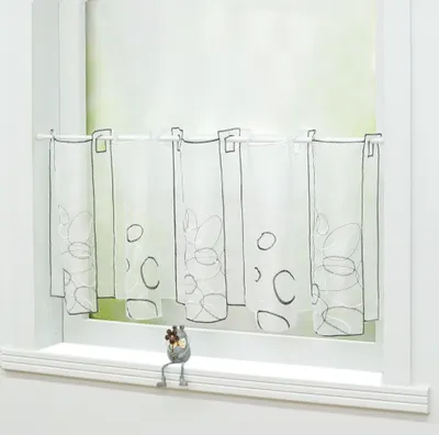 Produktbild von Joyswahl Scheibengardine Voile Bistrogardine mit Stickerei Küche Gardinen Kurz Vorhang Transparent Tunnelzug Grau HxB 60x144 cm
