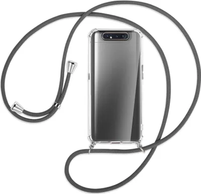Produktbild von Handykette Backcover-Schutzhülle mit Band (Metall silberfarben) für Samsung Galaxy A80 - dunkelgrau