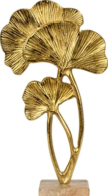 Produktbild von Skulptur Dekofigur Tropenblätter gold aus Metall auf Holzsockel 21x39 cm