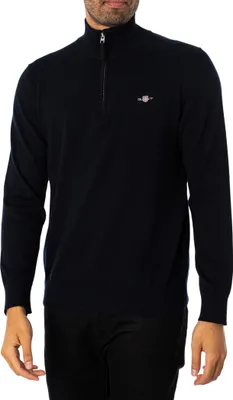 Produktbild von Gant Pullover mit halbem Reißverschluss einfarbig dunkelblau normale Passform Baumwolle