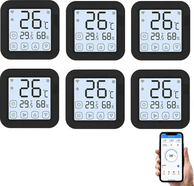 Produktbild von 6X Tuya Smart Wifi IR Klimaanlage Controller LCD Thermometer Hygrometer App Control Genaue Temperatur Feuchtigkeitsmonitor Kompatibel mit Alexa Google Home fuer Mini Split Portable AC