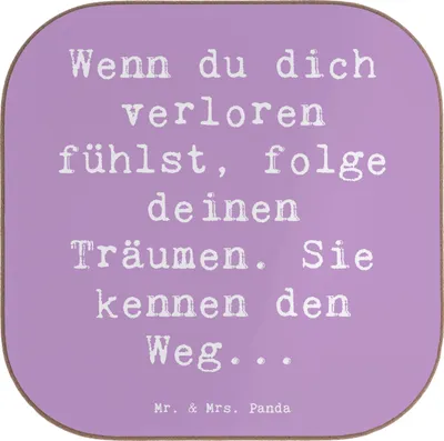 Produktbild von Mr. & Mrs. Panda Tischuntersetzer Spruch Selbstzweifel und Träume - Lavendeltraum - Geschenk, Selbstakzeptanz, mentale Gesundheit, inneres Gleichgewicht, Tischschoner